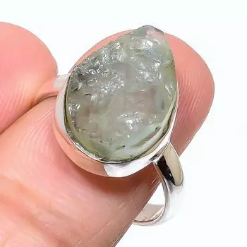 Natural Aquamarine Rough Gemstone 925 Solid Sterling Silver Gift Ring S.9 J4p86