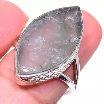 Natural Aquamarine Rough Gemstone 925 Solid Sterling Silver Gift Ring S.8 Y6v46