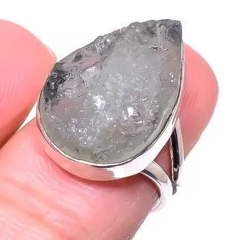 Кольцо из серебра 925 пробы с натуральным аквамарином, необработанный драгоценный камень, размер 5,5 v7R82