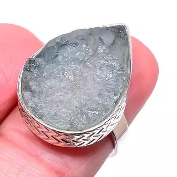 Natural Aquamarine Rough Gemstone 925 Sterling Silver Jewelry Ring Size 6.5 v3u83