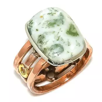 Natural Astrophyllite Gemstone Two Tone 925 Solid Silver Jewelry Ring S.8.5 a3p29
