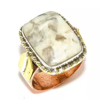 Natural Astrophyllite Gemstone Two Tone 925 Solid Silver Jewelry Ring S.7.5 O2a38