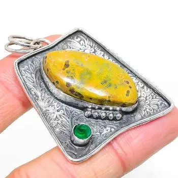 Подвеска из натурального атлантисита, диопсида, стерлингового серебра 925 пробы, 2,09 дюйма, P8s84