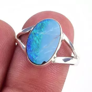 Natural Australian Opal Gemstone 925 Solid Sterling Silver Jewelry Ring S.8 k4e36