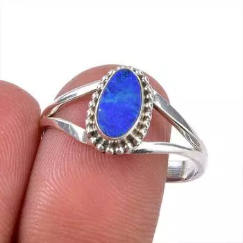Natural Australian Opal Gemstone 925 Solid Sterling Silver Ring Size 9.5 n9U10