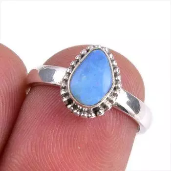 Natural Australian Opal Gemstone 925 Solid Sterling Silver Jewelry Ring S.6 k5v83