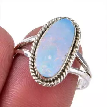 Natural Australian Opal Gemstone 925 Solid Sterling Silver Ring Size 7.5 Q8i64