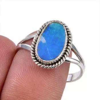 Natural Australian Opal Gemstone 925 Solid Sterling Silver Ring Size 8.5 d4c12