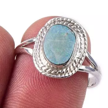 Natural Australian Opal Gemstone 925 Solid Sterling Silver Jewelry Ring S.8 L9C08