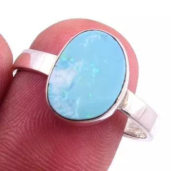 Natural Australian Opal Gemstone 925 Solid Sterling Silver Gift Ring S.10 d8L09