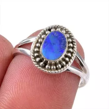 Natural Australian Opal Gemstone 925 Solid Sterling Silver Ring Size 5.5 t0W74