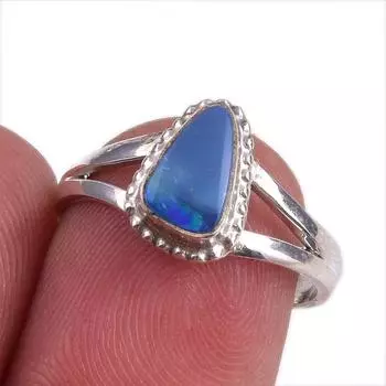 Natural Australian Opal Gemstone 925 Solid Sterling Silver Jewelry Ring S.7 c5P60
