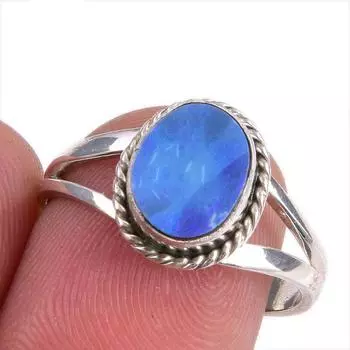 Natural Australian Opal Gemstone 925 Solid Sterling Silver Jewelry Ring S.8 Z6D97