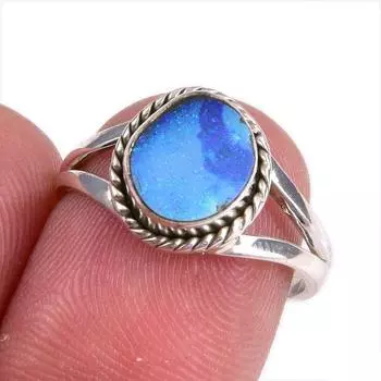 Natural Australian Opal Gemstone 925 Solid Sterling Silver Jewelry Ring S.7 l0Y96