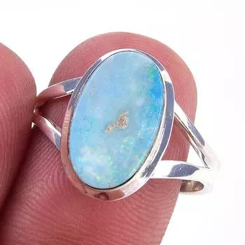 Natural Australian Opal Gemstone 925 Solid Sterling Silver Jewelry Ring S.9 L1w20