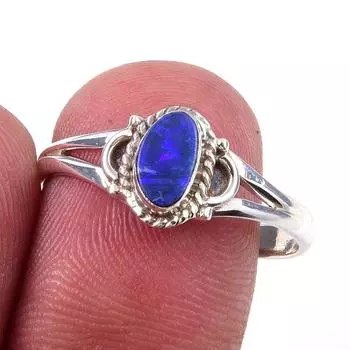 Natural Australian Opal Gemstone 925 Solid Sterling Silver Jewelry Ring S.9 j3F63