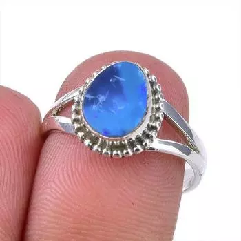 Natural Australian Opal Gemstone 925 Solid Sterling Silver Jewelry Ring S.7 m2k42