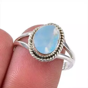 Натуральный австралийский опал драгоценный камень 925 пробы серебро кольцо размер 7.5 b8n60