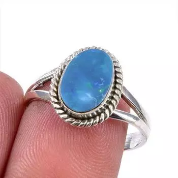 Natural Australian Opal Gemstone 925 Solid Sterling Silver Ring Size 7.5 Z3c69