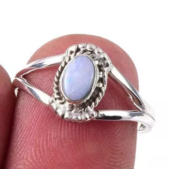 Natural Australian Opal Gemstone 925 Solid Sterling Silver Jewelry Ring S.7 w7Z03