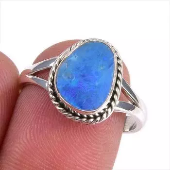 Natural Australian Opal Gemstone 925 Solid Sterling Silver Jewelry Ring S.8 l7c11