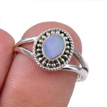 Natural Australian Opal Gemstone 925 Solid Sterling Silver Jewelry Ring S.7 H5b21