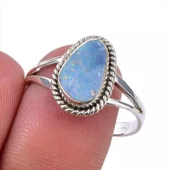 Natural Australian Opal Gemstone 925 Solid Sterling Silver Gift Ring S.10 V3e72