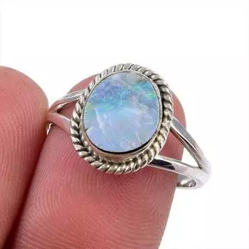 Natural Australian Opal Gemstone 925 Solid Sterling Silver Jewelry Ring S.8 Q4r81
