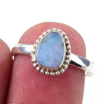 Natural Australian Opal Gemstone 925 Solid Sterling Silver Jewelry Ring S.7 y3F59