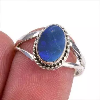 Natural Australian Opal Gemstone 925 Solid Sterling Silver Jewelry Ring S.7 Q1C41