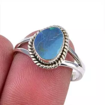 Natural Australian Opal Gemstone 925 Solid Sterling Silver Ring Size 7.5 J0A51