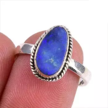 Natural Australian Opal Gemstone 925 Solid Sterling Silver Jewelry Ring S.7 p9g76