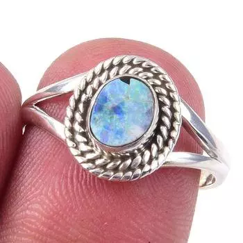 Natural Australian Opal Gemstone 925 Solid Sterling Silver Jewelry Ring S.7 P9H78