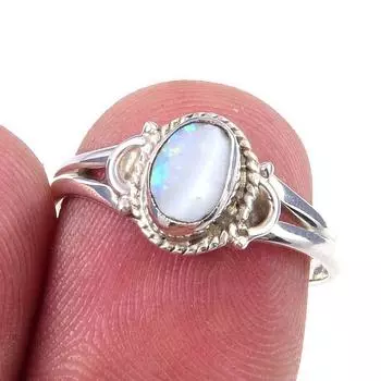 Natural Australian Opal Gemstone 925 Solid Sterling Silver Jewelry Ring S.7 y5d35