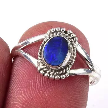 Natural Australian Opal Gemstone 925 Solid Sterling Silver Jewelry Ring S.7 M2E25