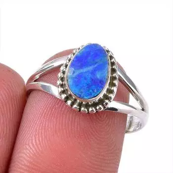 Natural Australian Opal Gemstone 925 Solid Sterling Silver Jewelry Ring S.8 O4C41