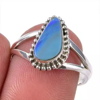Natural Australian Opal Gemstone 925 Solid Sterling Silver Jewelry Ring S.7 u8l16