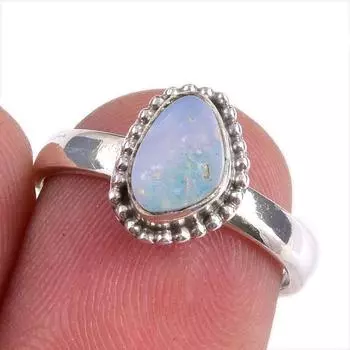 Natural Australian Opal Gemstone Handmade 925 Solid Silver Gift Ring S.6.5 m3d21