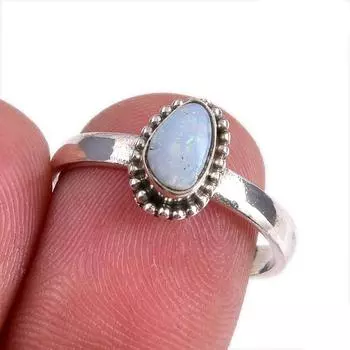 Natural Australian Opal Gemstone Handmade 925 Solid Silver Gift Ring S.7.5 p1D67