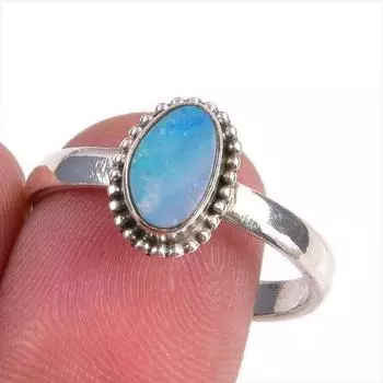 Natural Australian Opal Gemstone Handmade 925 Solid Silver Gift Ring S.9.5 O0p15