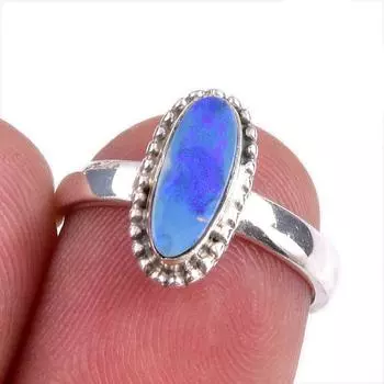 Natural Australian Opal Gemstone Handmade 925 Solid Silver Gift Ring S.5.5 H0O18
