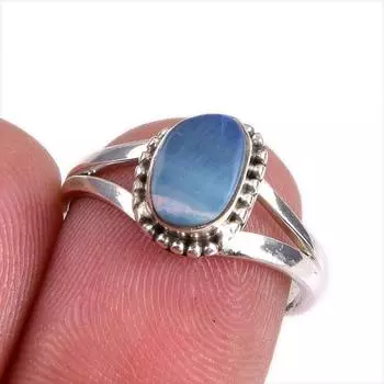 Natural Australian Opal Gemstone Handmade 925 Solid Silver Gift Ring S.6.5 B3I95