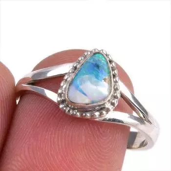 Natural Australian Opal Gemstone Handmade 925 Solid Silver Gift Ring S.8.5 b4F57