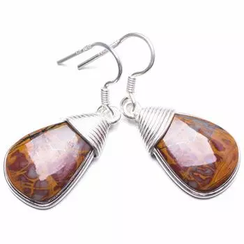Natural Autumn Jasper Handmade Unique 925 Sterling Silver Earrings 1.5 Y2749