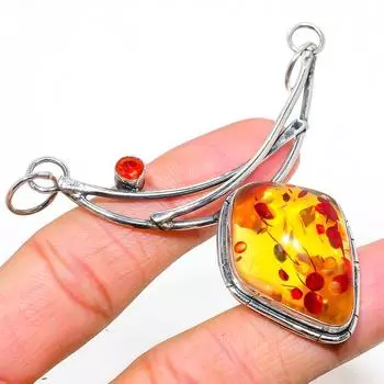 Natural Baltic Amber, Garnet Gemstone 925 Sterling Silver Pendant 2.92 z9o82