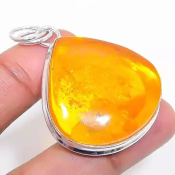 Natural Baltic Amber Gemstone 925 Sterling Silver Jewelry Pendant 1.97 w5H22