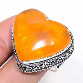 Natural Baltic Amber Gemstone 925 Sterling Silver Jewelry Ring Size 8.5 l5u51