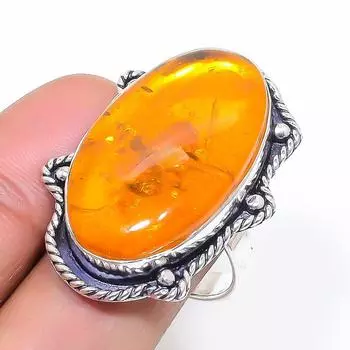 Natural Baltic Amber Gemstone 925 Sterling Silver Jewelry Ring Size 9 e6R07