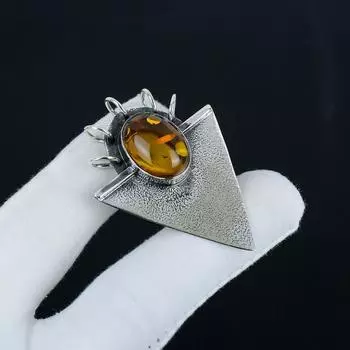 Natural Baltic Amber Gemstone Silver Pendant in 925 Sterling Silver- Handmade Design, Everyday Wear Jewelry, Unique Pendant Mother s Day Gift 2.55 жёлтый