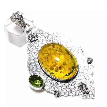 Подвеска из натурального балтийского янтаря, перидота из стерлингового серебра 925 пробы 3,23 дюйма r5u96
